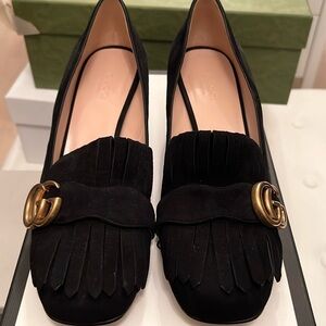 Gucci Black Suede Block Heel Pumps